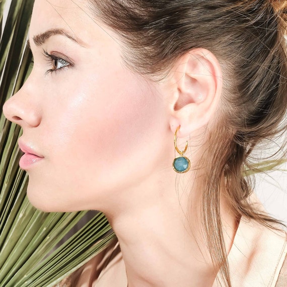 Gold TurquoiseEarrings, Unique Gold Earring, Statement Earrings for Women, Gemstone Gold Earring, Bohemian Jewelry, Boho Gemstone Earrings