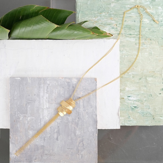 Lariat Gold Necklace, Gold Tassel Necklace, Bohemian Jewelry, Long Gold Necklace, Unique Gold Necklace, Tassel Necklace, Y Gold Necklace