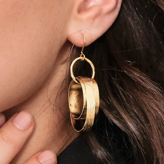 Large Gold Earrings, Bohemian Jewelry, Gold Dangle Earring, Gold Oval Earring, Dangle Earring, Circle Earring, Geometric, Unique Jewelry