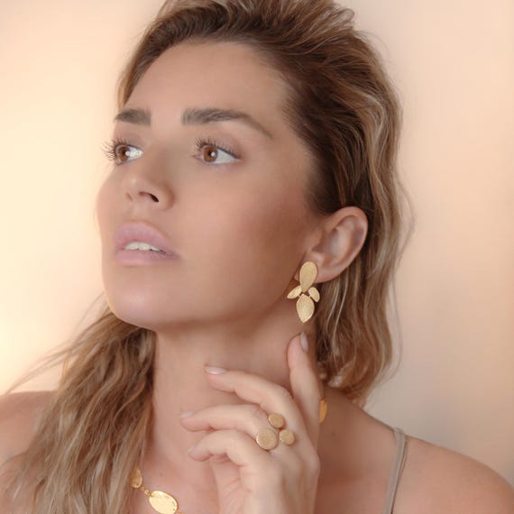 Unique Gold Clip On Earrings, Geometric Gold Ear-Clips, Golden Clip-On Earrings, Modern Dangling Gold Ear Clip Earrings, No Piercing Earring
