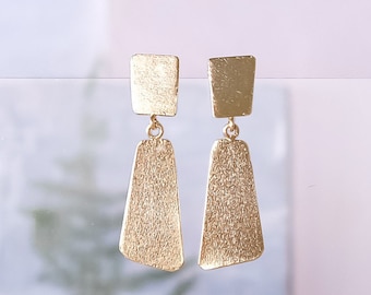 Unique Gold Earrings, Unique Jewelry, Large Dangle Studs, Gold Dangle Earrings, Geometric Gold Earrings, Gold Square Earrings, Clip On