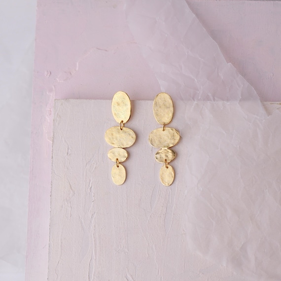 Geometric dangling Gold stud earrings, also available in Clip-On and Silver