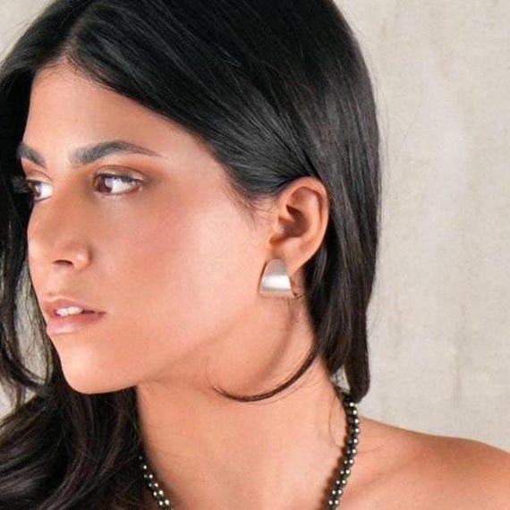 Silver J Earrings, Silver Half Hoop Studs, Minimalist Silver Post Earrings, Modern Earrings for Every Occasion, Medium Silver Stud Earrings