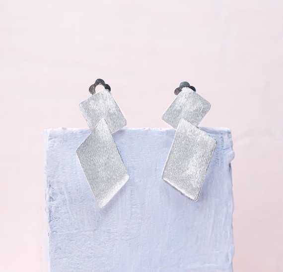 Chic Silver Clip-On Earrings, Modern Lightweight Clip Ons, Modern Style Silver Earring Clips, Clip On Earrings, Geometric Clip Earrings