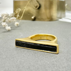 Thin Rectangle Signet Black and Gold Stackable Ring, urban stacking ring in black and gold, stackable ring, minimalist gold signet ring