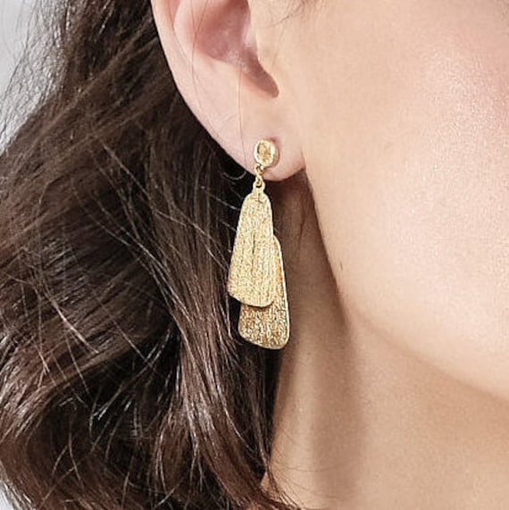 Unique Gold Earrings, Unique Jewelry, Modern Gold Earrings, Large Dangle Studs, Gold Dangle Earrings, Geometric Gold Earrings, Gold Earrings