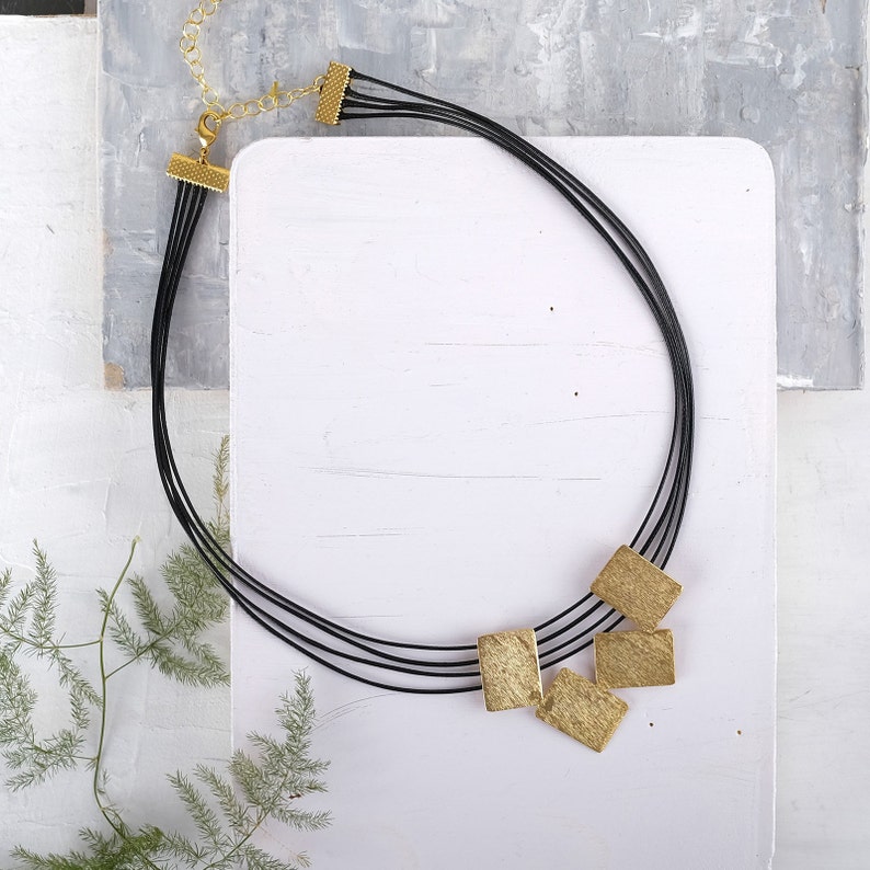 Short Gold Necklace, Gold and Black Necklace, Rectangles Necklace Gold, Geometric Necklace, Modern Gold Necklace, Gold Statement Necklace image 3