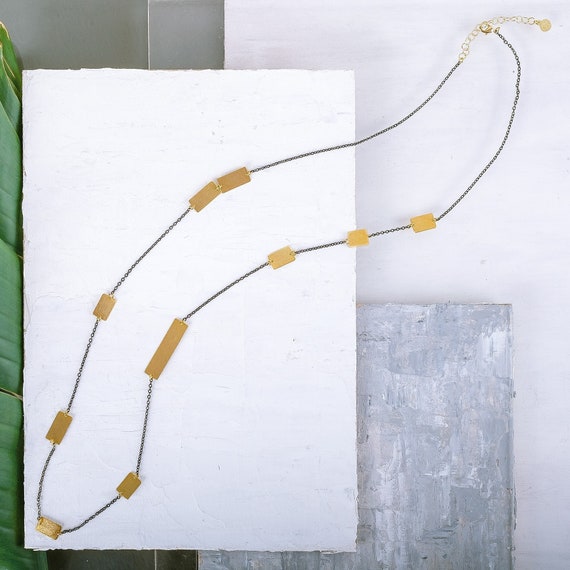 Long Gold Necklace, Gold Necklace, Geometric Jewelry, Long Necklace, Modern Necklace, Delicate Gold Necklace, Statement Necklace, Rectangle