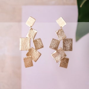 Gold Clip On Statement Earring, Clip On Geometric Earring, Chandelier Clip Earring, Large Clip-On Earring, Dangling Clip Ons, No piercing image 3