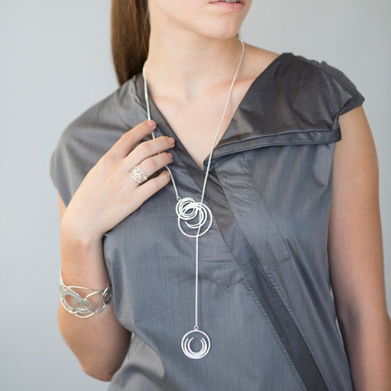 Long Silver Necklace, Tie Necklace, Silver Tie Necklace, Silver Lariat Necklace, Lariat Necklace, Lariat Necklace Silver, Silver Necklace