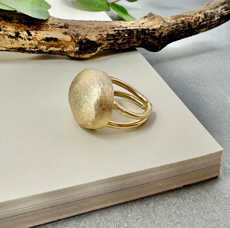 Adjustable Statement Gold Nugget Ring, Large Elegant Freeform Gold Ring, Unique Handmade Ring for Women, Adjustable Size Gold Rock Ring image 1