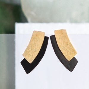 Gold and Black Statement Clip Earring, Fashion Clip-On Earring, Modern Black Earring Clips, Minimal Black Clip Earring, Geometric Earring image 3