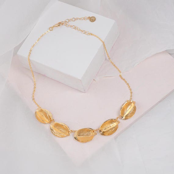 Short Golden Necklace, Organic and Modern Short Necklace for Women, Unique Handmade Gold Necklace, Short Sophisticated Gold Necklace