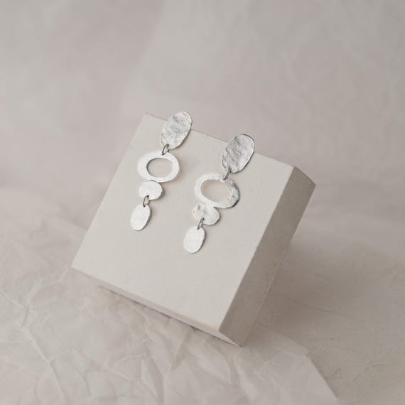 Modern statement Silver stud earrings, also available in Clip-On and Gold