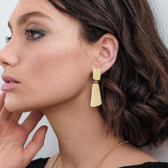 Geometric Gold Clip On earrings, also available in Silver and as pierced earrings