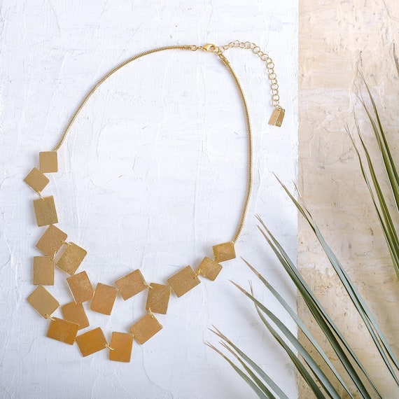 Unique Gold Necklace, Modern Jewelry, Large Geometric Necklace, Bib Necklace, Oversized Jewelry, Unique Gold Necklace, Gold Square Necklace