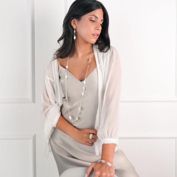Long delicate Silver coin necklace, also available in Gold