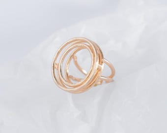Gold Statement Circles Ring, Large Geometric Hoop Ring for Women, Adjustable Unique Gold Ring with Circle Design, Modern Statement Ring