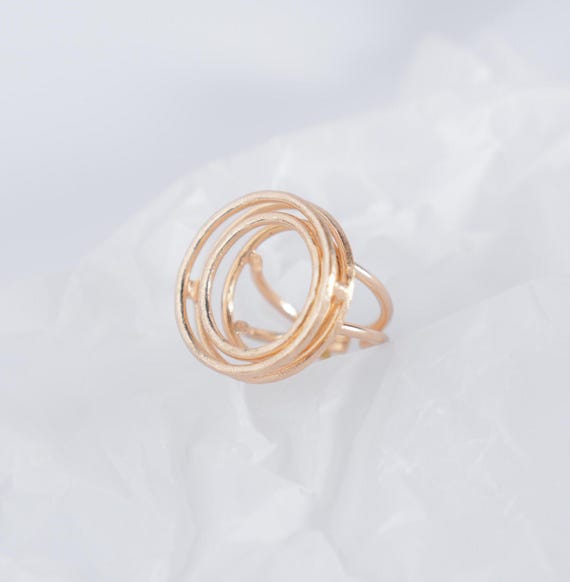 Gold Statement Circles Ring, Large Geometric Hoop Ring for Women, Adjustable Unique Gold Ring with Circle Design, Modern Statement Ring
