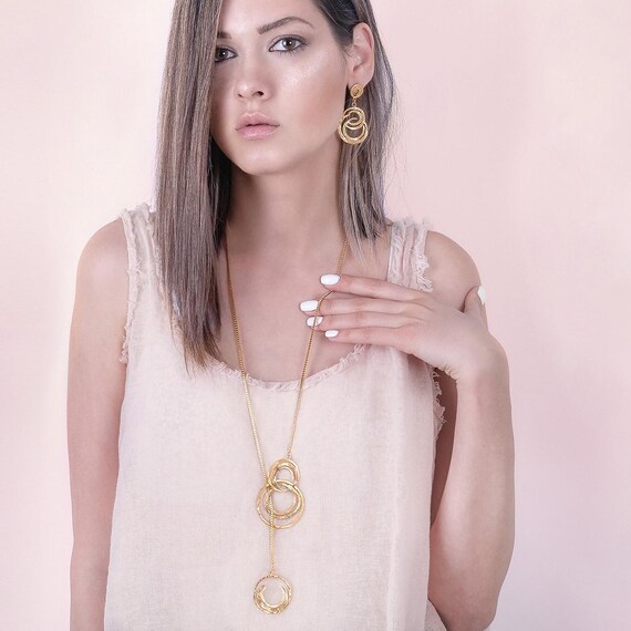 Gold Jewelry Ripple Necklace and Bangle Set, Beautiful Gift Jewelry for Women, Anniversary Jewelry Present, Modern Jewelry Set for her