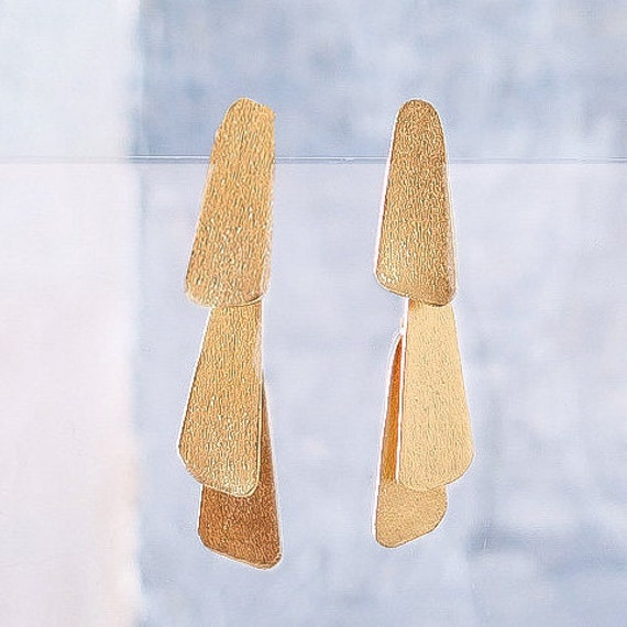 Gold Dangle Earring, Unique Jewelry, Unique Gold Earrings, Large Dangle Studs, Gold Dangle Earrings, Rectangle Earring, Clip On Earrings