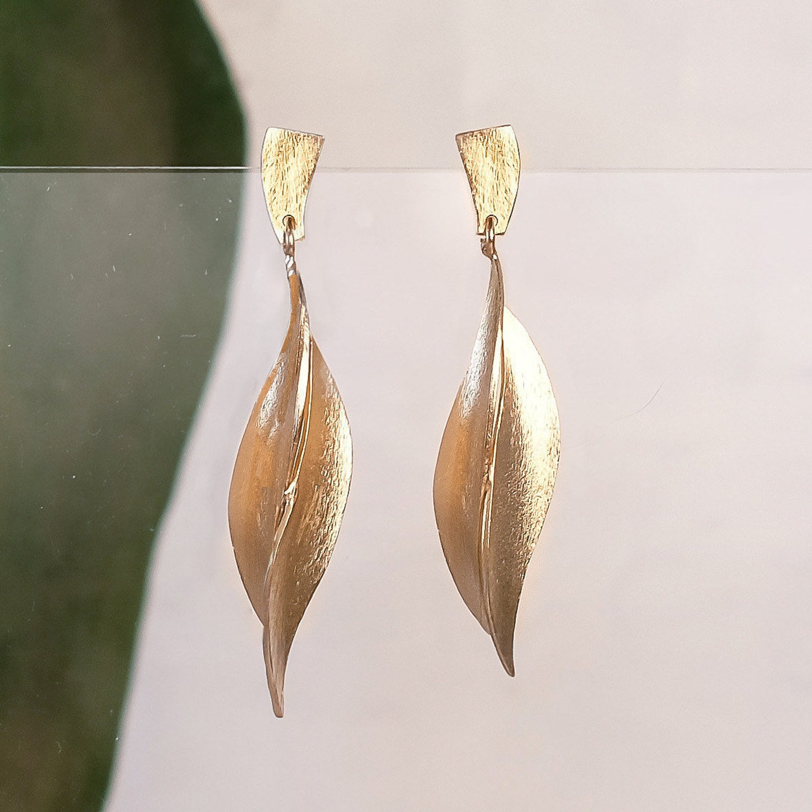 Gold Leaf Earring Gold Dangle Earring Dangling Gold Earring Etsy