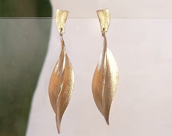 Gold Leaf Earring, Gold Dangle Earring, Dangling Gold Earring, Leaf Earring, Large Leaf Earring, Gold Earring, Dangling Earring, Modern Stud