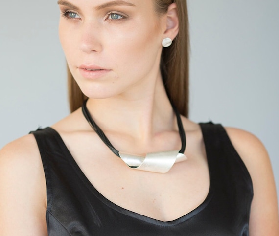 Silver Urban Necklace, Silver and Black Necklace, Beaded Necklace, Gemstone Necklace, Abstract Statement Necklace, Silver Statement Necklace