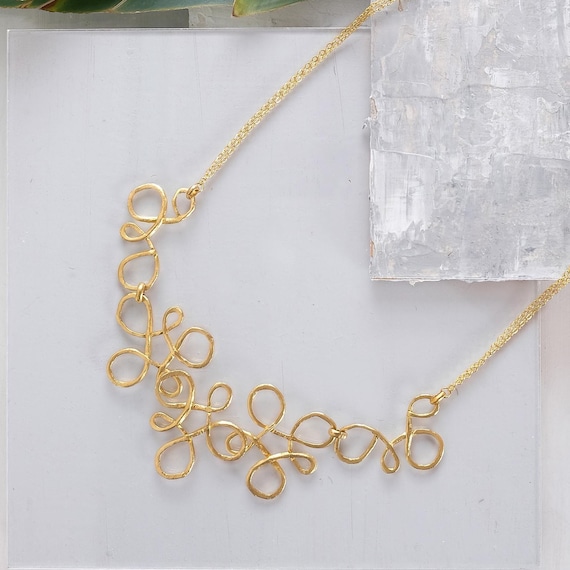 Gold Wire Necklace, Modern Jewelry, Gold Rope Necklace, Gold Statement Necklace, Large Gold Necklace, Unique Necklace, Gold Line Necklace