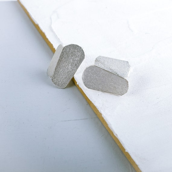 Minimalist Geometric Silver Stud Earrings, Chic Small Stud Earrings, Modern Textured Studs, Clip On Earrings