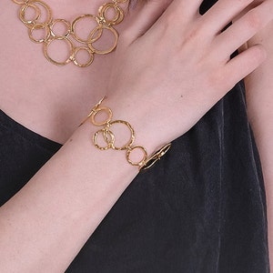 Textured Gold Bracelet, Gold Bridal Bracelet, Delicate Gold Bracelet, Gold Bracelet, Bracelet Gold, Gold Wedding Bracelet, Circles Bracelet 24K gold plated