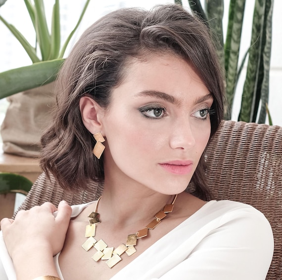 Geometric and Modern Jewelry Set for Women, Gold Geometric Set for Her, Gift Earrings and Necklace Set, Birthday gift for Mom