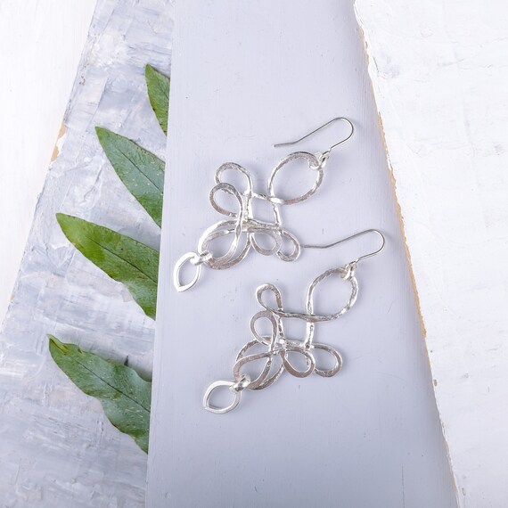 Dangling Celtic Silver Earrings, Long and Romantic Earrings in Silver, Silver Hook Earrings for Women, Silver Dangle Wire Earrings