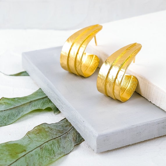 Large Hoop Earrings, Gold Open Hoop Earrings, Unique Gold Earrings, Modern Gold Earrings, Boho Jewelry, Gold Drop Earrings, Clip On Earring