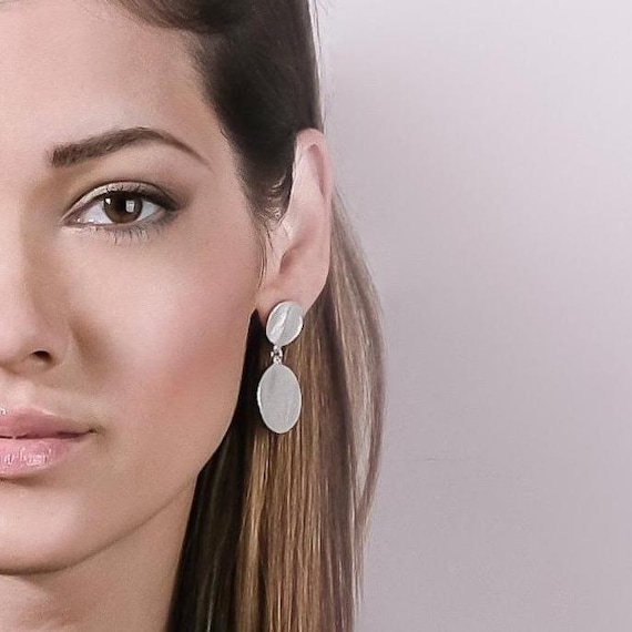 Small Silver coin stud earrings, also available as Clip-On and in Gold