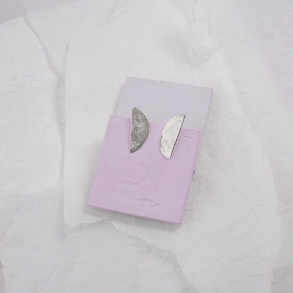 Silver semi circle stud earrings, also available in Gold