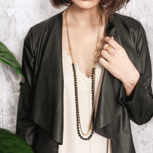 Long Gold Necklace, Black and Gold Necklace, Gold Chain Necklace, Long Chain Necklace, Gold Statement Necklace, Bohemian Jewelry, Black Gold