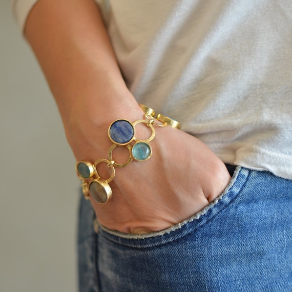 Gold Gemstone Bracelet, Gold and Blue Bracelet, Gold Elegant Bracelet, Gemstone Bracelet, Gemstone Bracelet Gold, Statement Gold Bracelet