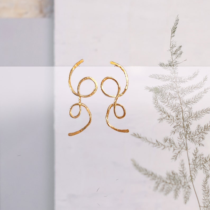 Gold Statement Earring Large Gold Earring Gold Ribbon Etsy
