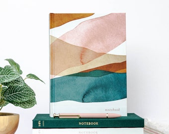 Linen Hardcover Journal: Abstract Watercolor Notebook, Flat Lay Spine