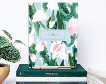 Linen Hardcover Journal: Floral Writing Notebook, Flat Lay Spine