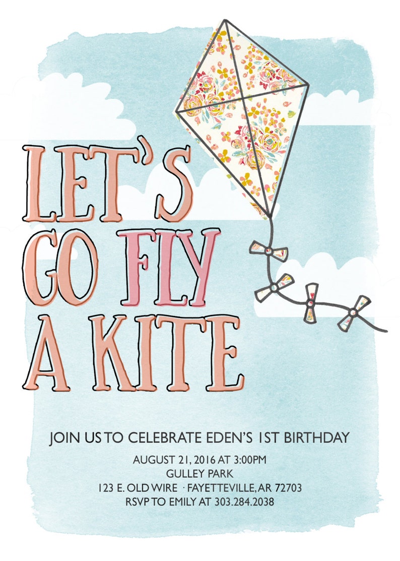 Kite or Park Birthday Invitation Spring Summer Fly a Kite Etsy
