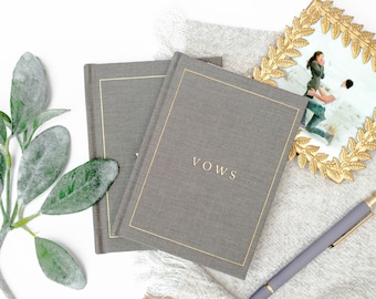 Gold Foil Linen Vow Book - Wedding Keepsake Journal