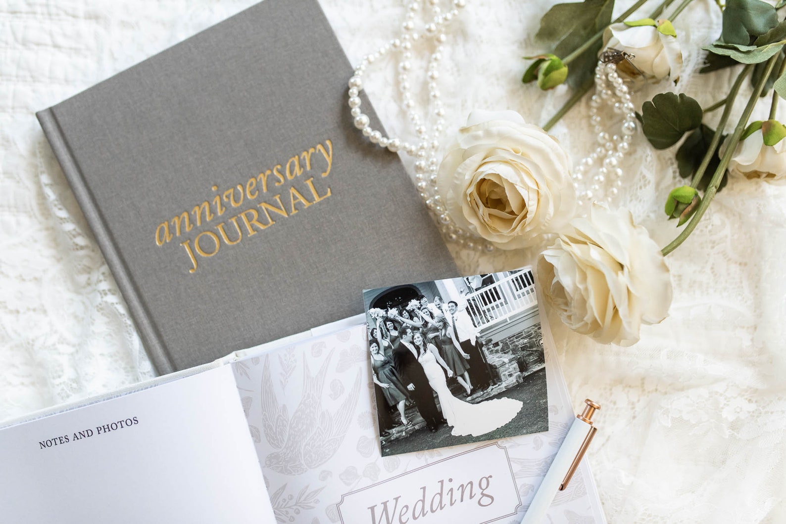 Linen Anniversary Journal: Gold Foil Keepsake, Wedding Gift - Ivory