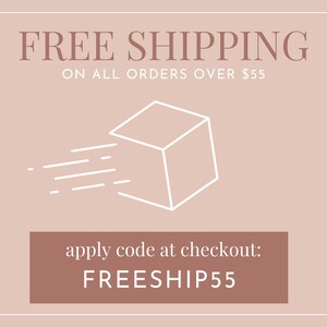 May include: A graphic with a white box with a white line coming out of it, representing a package being shipped. The text reads "FREE SHIPPING ON ALL ORDERS OVER &pound;55 apply code at checkout: FREESHIP55"