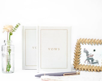 Wedding Linen Vow Book, Gold Foil Cover (5.5 x 4 Inches)