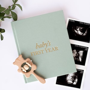 Baby Memory Book & Baby Photo Album Baby Shower Gift for New Mom Boy or Girl Milestone Scrapbook for Expecting Mom First Year Journal Sage Green