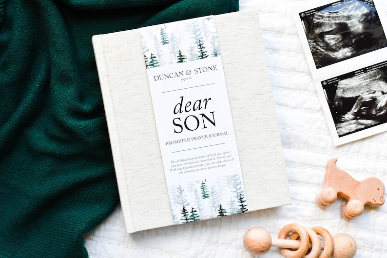 Dear Son and Dear Daughter: A Prompted Prayer Journal & Childhood Keepsake by Duncan & Stone | Baby Boy Memory Book | Scrapbook Album for Milestones | New Mom Gift | Christening or Baptism Gift | Baby Boy Scrapbook Album | Personalized Childhood Book