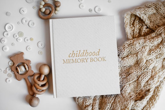 Linen Childhood Memory Book: Birth through 18 Keepsake Journal | Baby Shower Gift for New Mom
