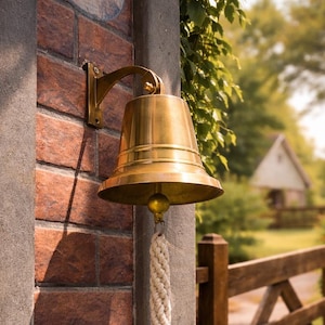 Wall Mounted Brass Bell with Rope Pull – Entryway Doorbell for  Shop & Home